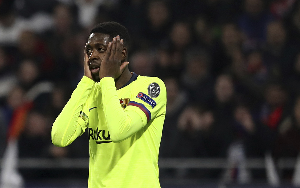 Dembélé disputó 20 minutos del encuentro ante Lyon de los octavos de final de Champions League./AP