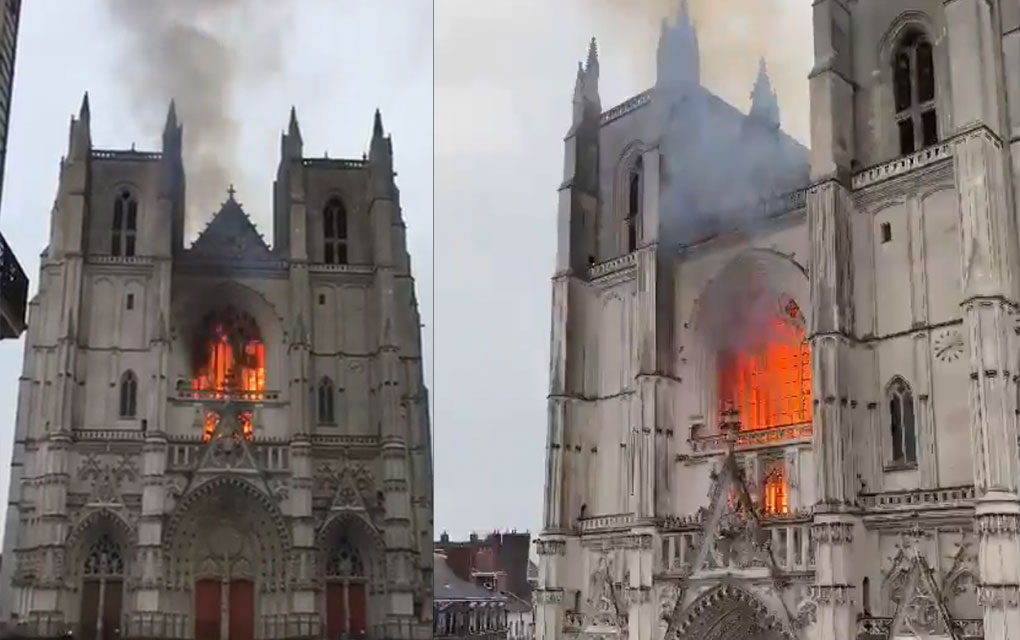 Incendio en la catedral gótica de San Pedro y San Pablo en Francia
