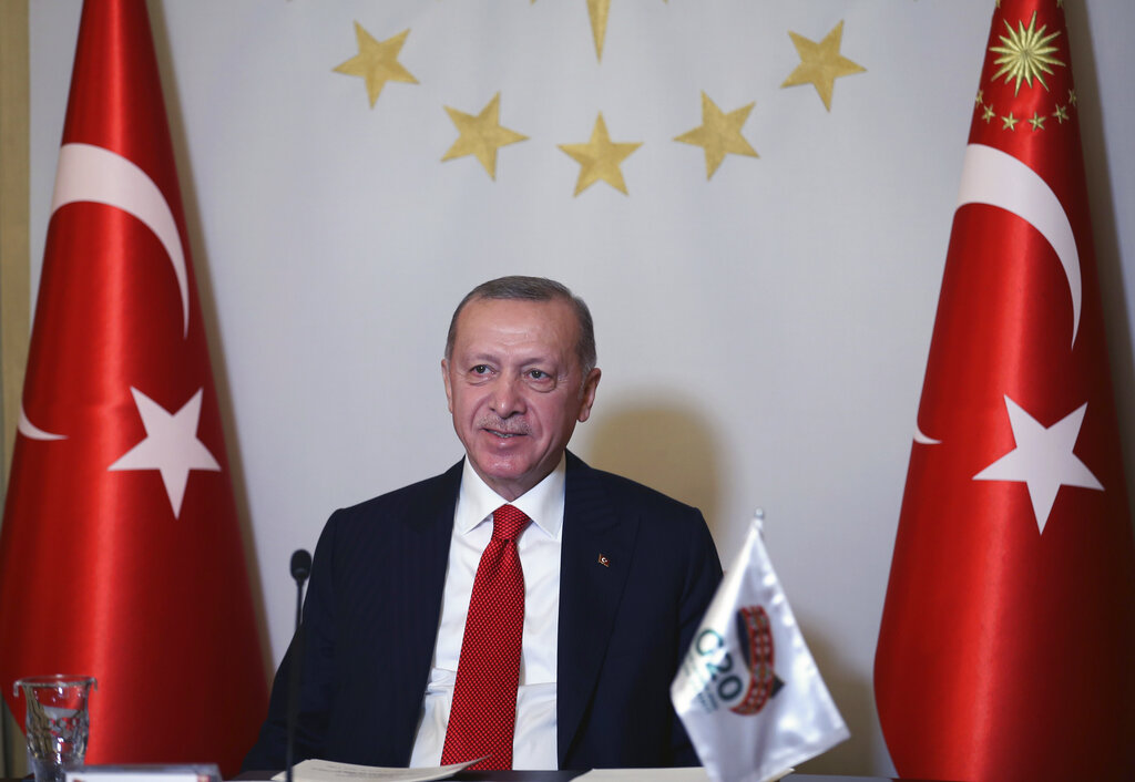 El presidente turco Recep Tayyip Erdogan en Estambul el 21 de noviembre del 2020. (AP)