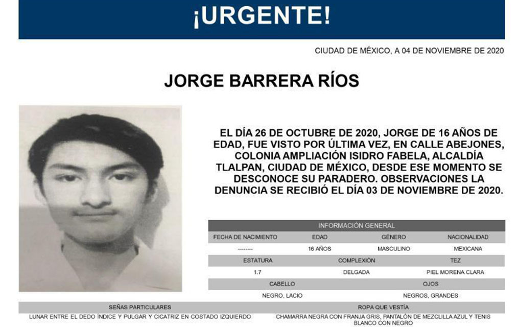 Ayuda a encontrar a Jorge. Desapareció alumno de la UNAM