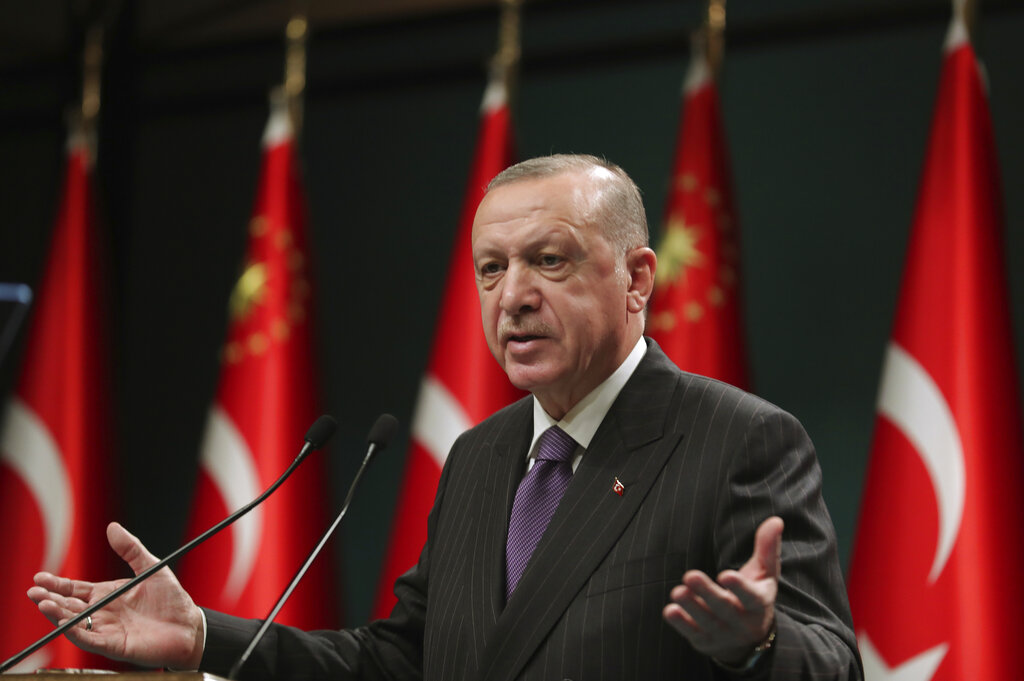 El presidente de Turquía Recep Tayyip Erdogan en Ankara el 14 de diciembre del 2020. (Foto facilitada por la Presidencia de Turquía via AP, Pool)