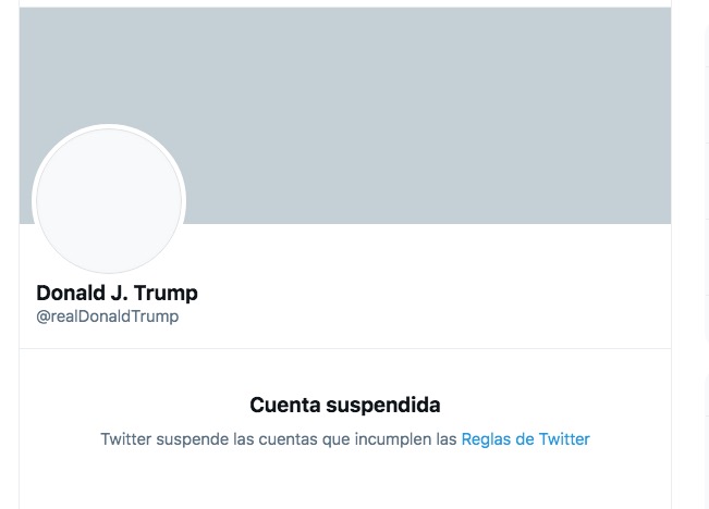 Cuenta de Twitter de Trump suspendida