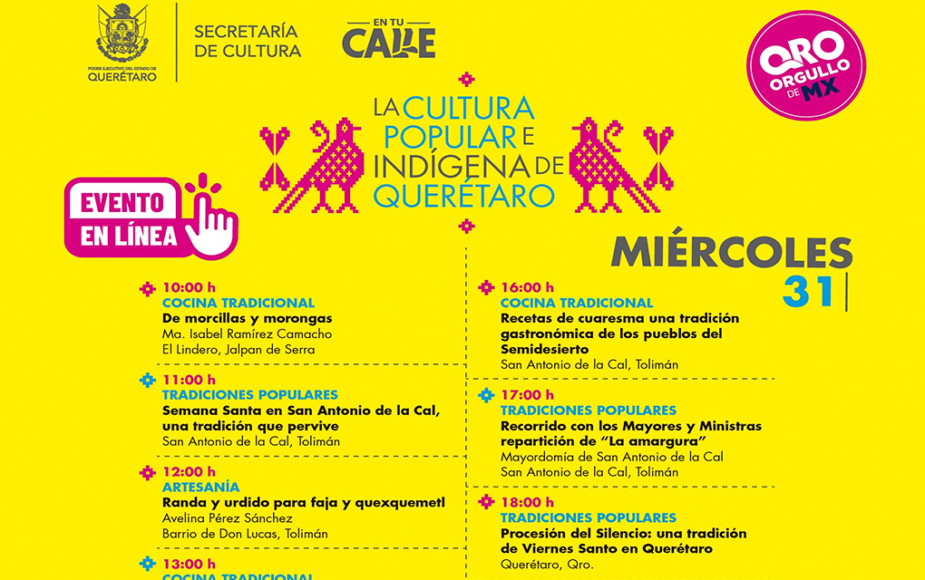 Anuncian evento virtual la Cultura Popular e Indígena de Querétaro 2021/ Foto: Especial