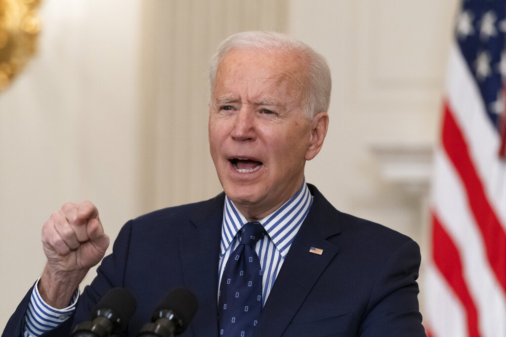 El presidente estadounidense Joe Biden en la Casa Blanca, en Washington el 6 de marzo del 2021. (AP Foto/Alex Brandon)