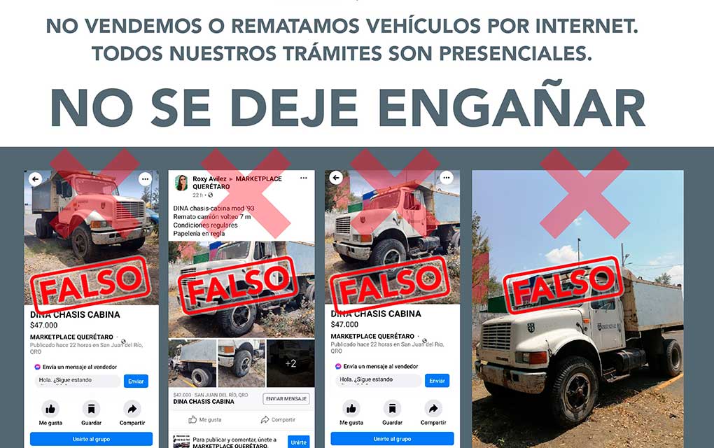 Gobierno de Querétaro advierte sobre venta falsa de vehículos por internet