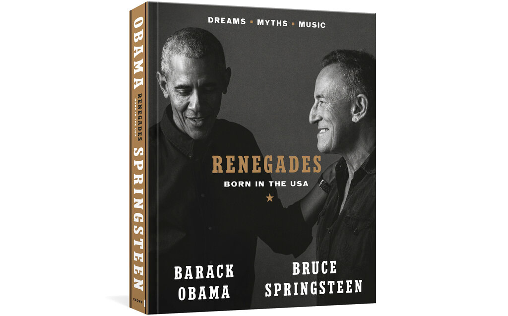 En esta imagen proporcionada por Crown, la portada del libro Renegades: Born in the USA del expresidente Barack Obama y el músico Bruce Springsteen. (Cortesía de Crown vía AP)