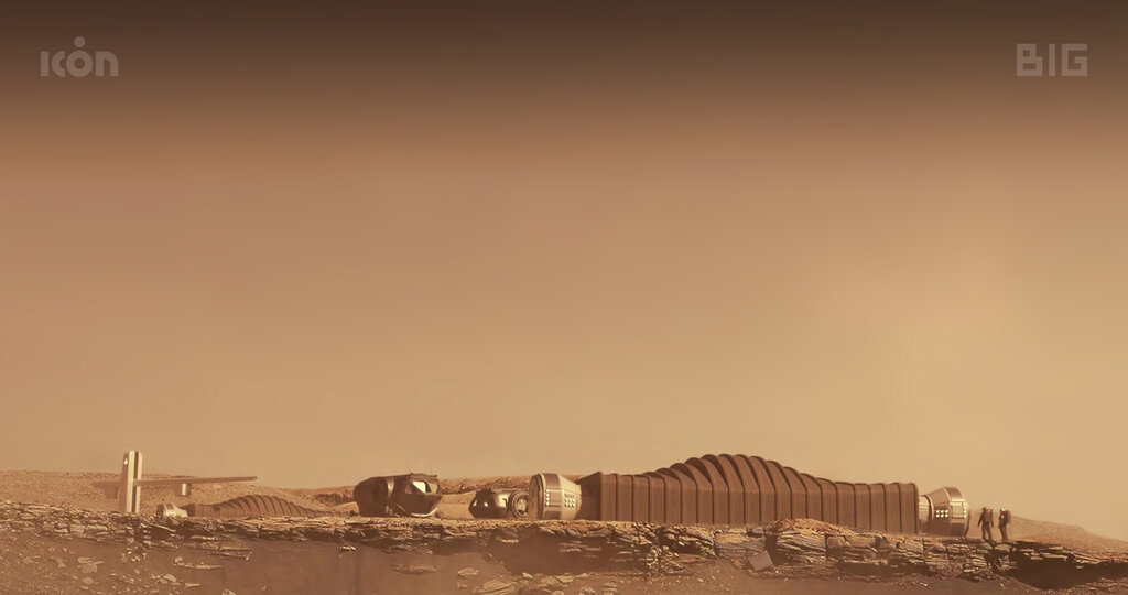Esta fotografía proporcionada por ICON y la NASA en agosto de 2021 muestra una propuesta para el hábitat Mars Dune Alpha en Marte. (ICON/NASA vía AP)