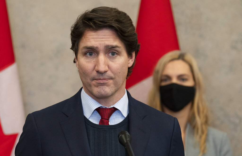 El primer ministro Justin Trudeau anuncia que Canadá se sumará al boicot diplomático de los Juegos Olímpicos de Beijing, el miércoles 8 de diciembre de 2021. (AP)