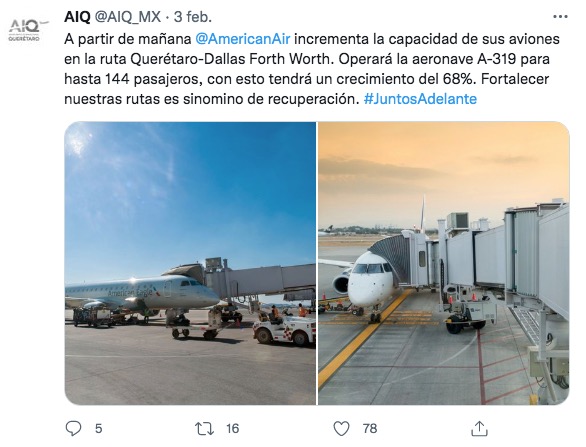 American Airlines amplía su capacidad en la ruta Querétaro-Dallas
