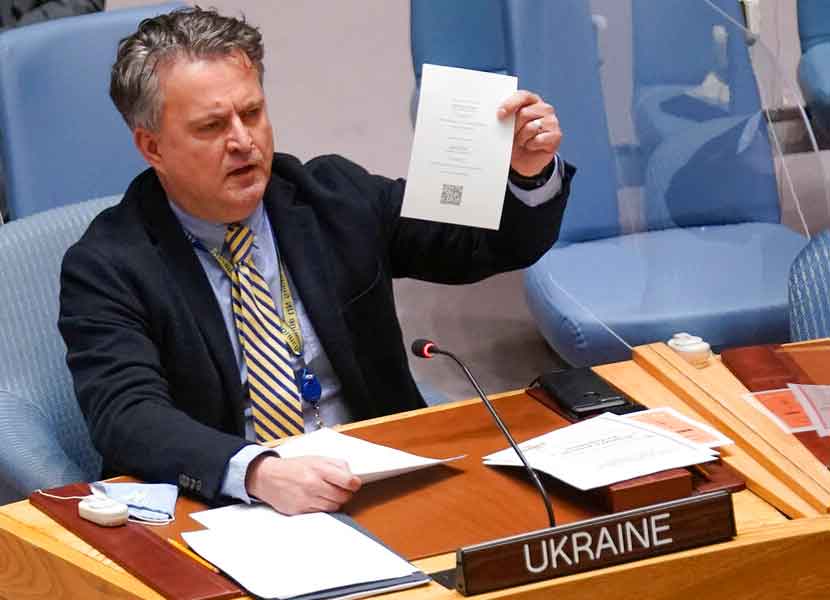 El embajador ucraniano ante las Naciones Unidas, Sergiy Kyslytsya, habló durante una reunión del Consejo de Seguridad. / Foto: AP