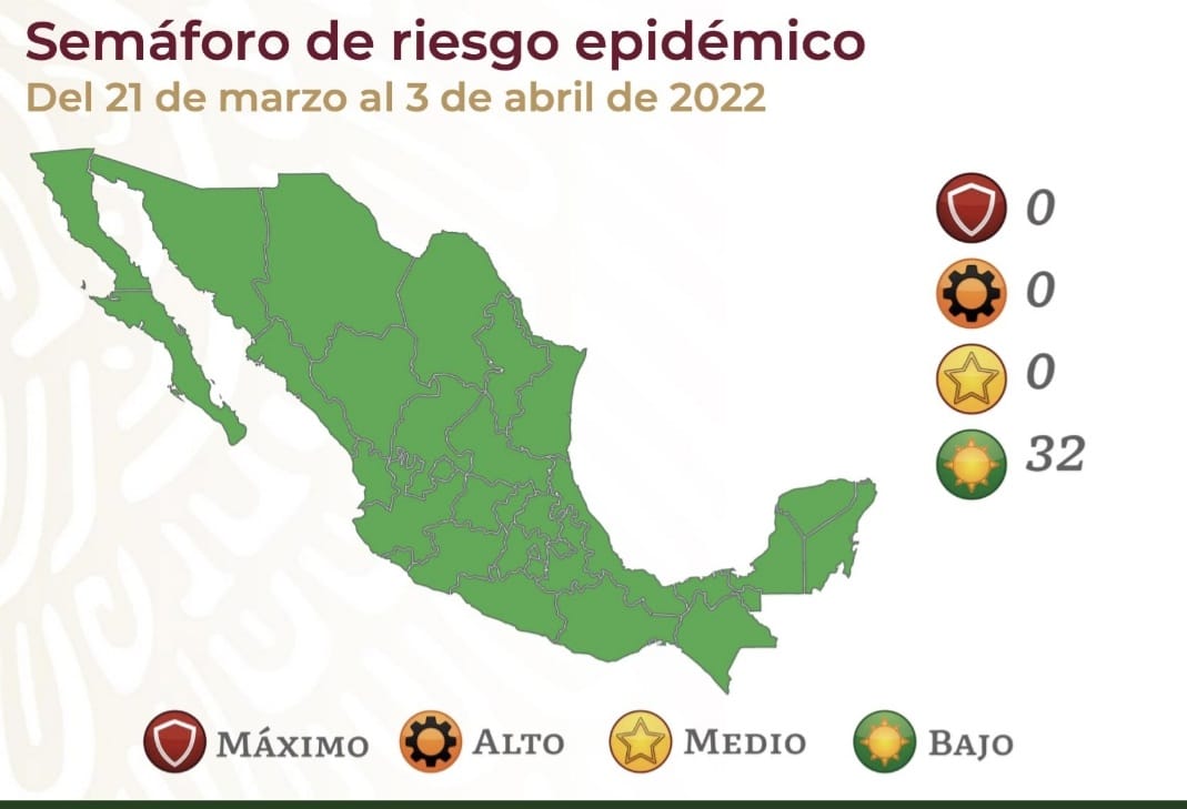 Todo México se encuentra en color verde y con una evidente disminución de la pandemia por COVID-19. (Especial)