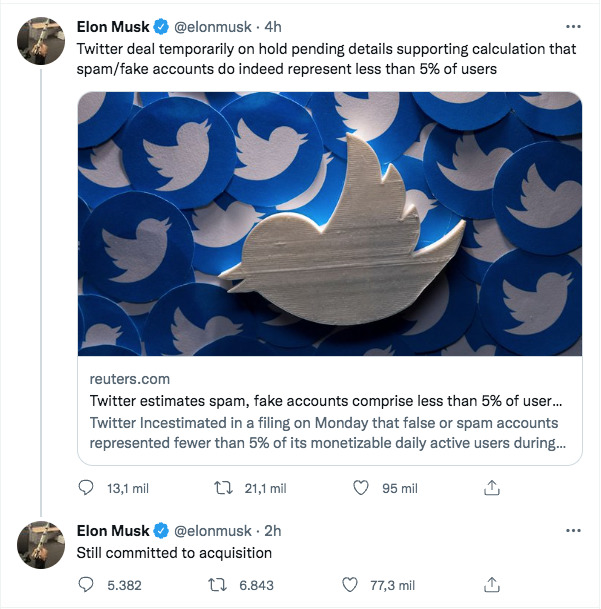 Elon Musk pausa compra de Twitter