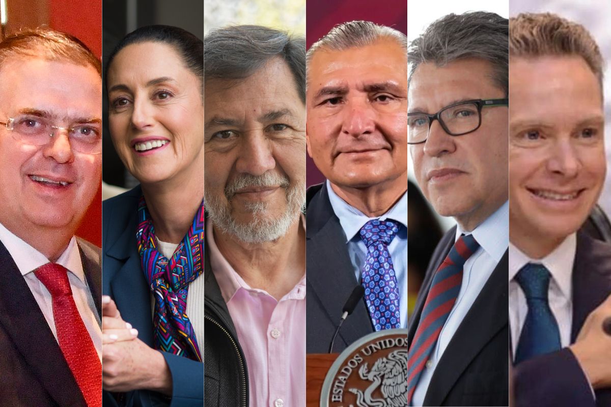 De izq. a der., Ebrard, Sheinbaum, Noroña, Adán Augusto López, Ricardo Monreal y Manuel Velasco. / Especial