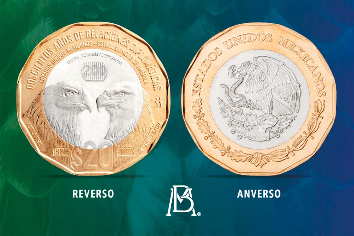 Conoce la moneda de 20 pesos, conmemorativa por los 200 años de relaciones México-EU / Foto: Banco de México 