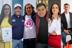 Miriam Gómez (PRD), Roberto Cabrera (PAN), Juan 'Rock' (Querétaro Seguro), Juan Alvarado (Morena, PVEM y PT), Vania Camacho (PRI) y Víctor Rocha (MC). / Especial