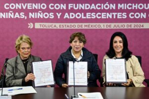 La gobernadora Delfina Gómez Álvarez asistió como testigo de honor, a la firma de convenio entre el Sistema para el Desarrollo Integral de la Familia del Estado de México (DIFEM) y la Fundación Michou y Mau, I. A. P.